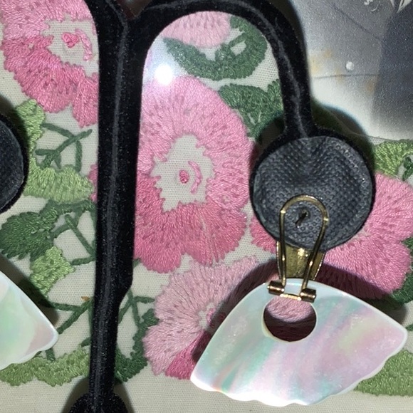 Carved Mother of Pearl Removable Charms on Omega Back Earrings Vintage - Picture 7 of 13